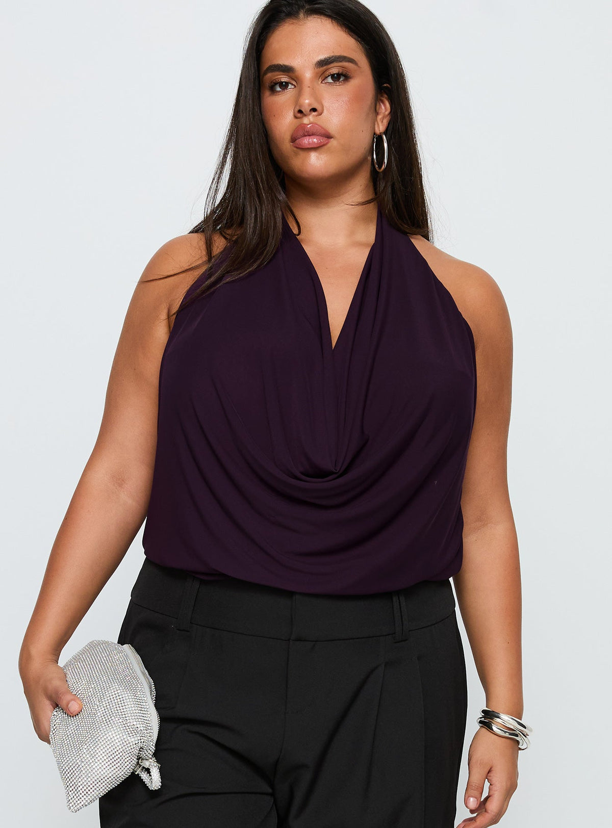 Carefree Days Cowl Neck Top Purple Curve