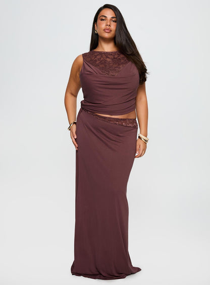 Vesperine Lace Maxi Dress Cocoa Brown Curve