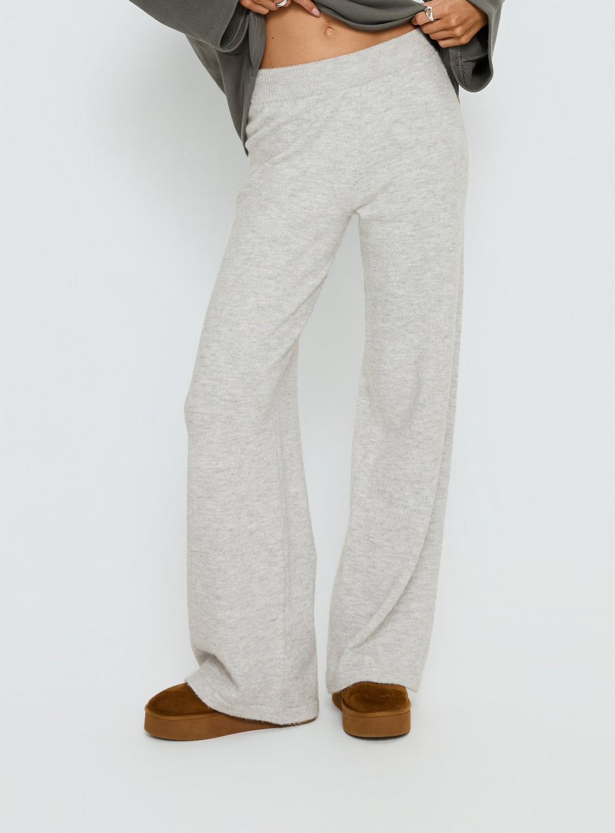Bekki Wide Leg Knit Pant Grey Marle