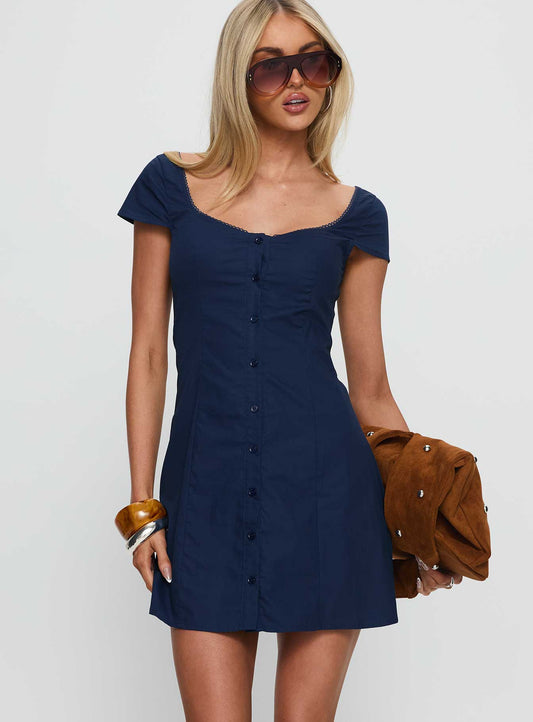 Marisella Button Down Mini Dress Navy
