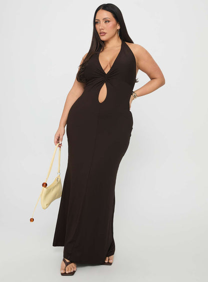 No Hard Feelings Twist Maxi Dress Brown Curve