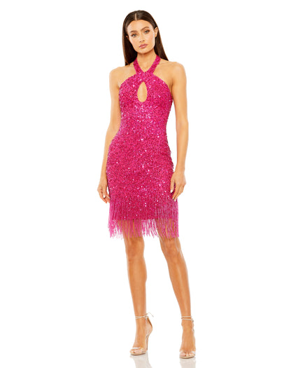 Beaded Fringe Cocktail Short Dress Beaded Fringe Short Mac Duggal 10000