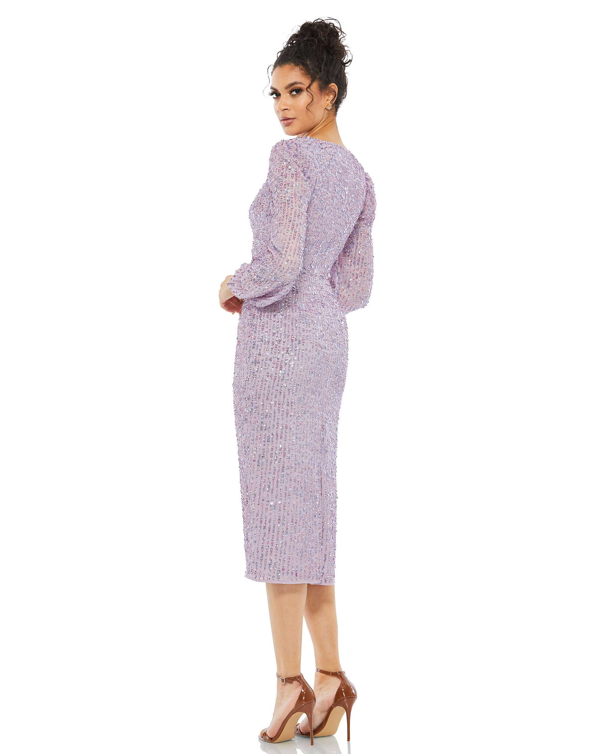Long Sleeve Sequin Dress Cocktail Midi Mac Duggal 107641