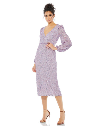 Long Sleeve Sequin Dress Cocktail Midi Mac Duggal 107641