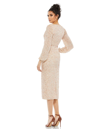 Long Sleeve Sequin Dress Cocktail Midi Mac Duggal 107641