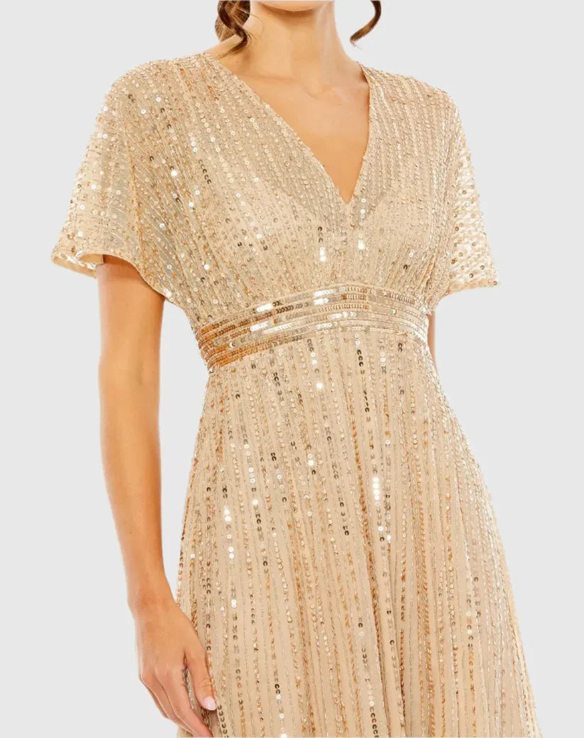 Cocktail Sequin Tea Length Formal Dress Sequin Tea Length Mac Duggal 14007