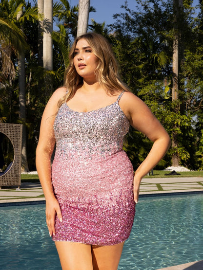 Primavera Couture 14025 Spaghetti Strap Short Sparkling Prom Dress