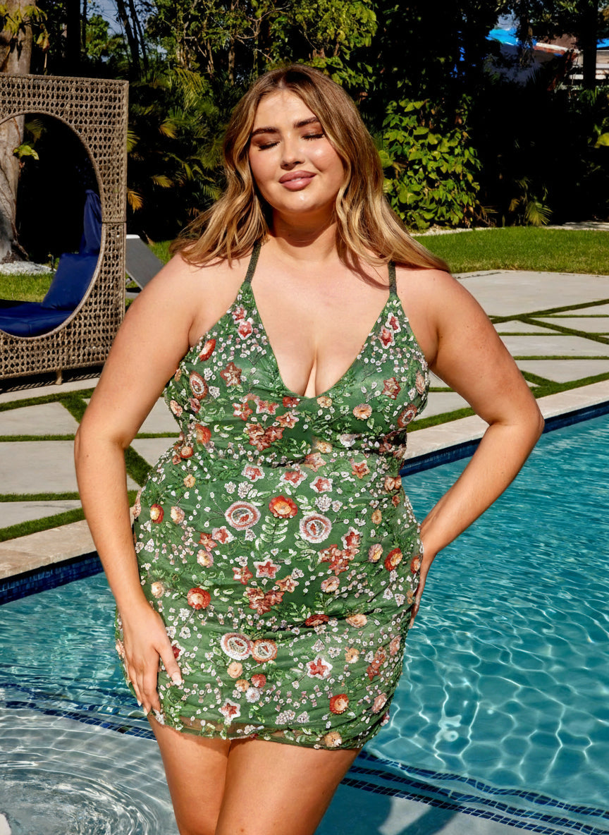Primavera Couture 14034 Plus Size Fitted Print Homecoming Dress