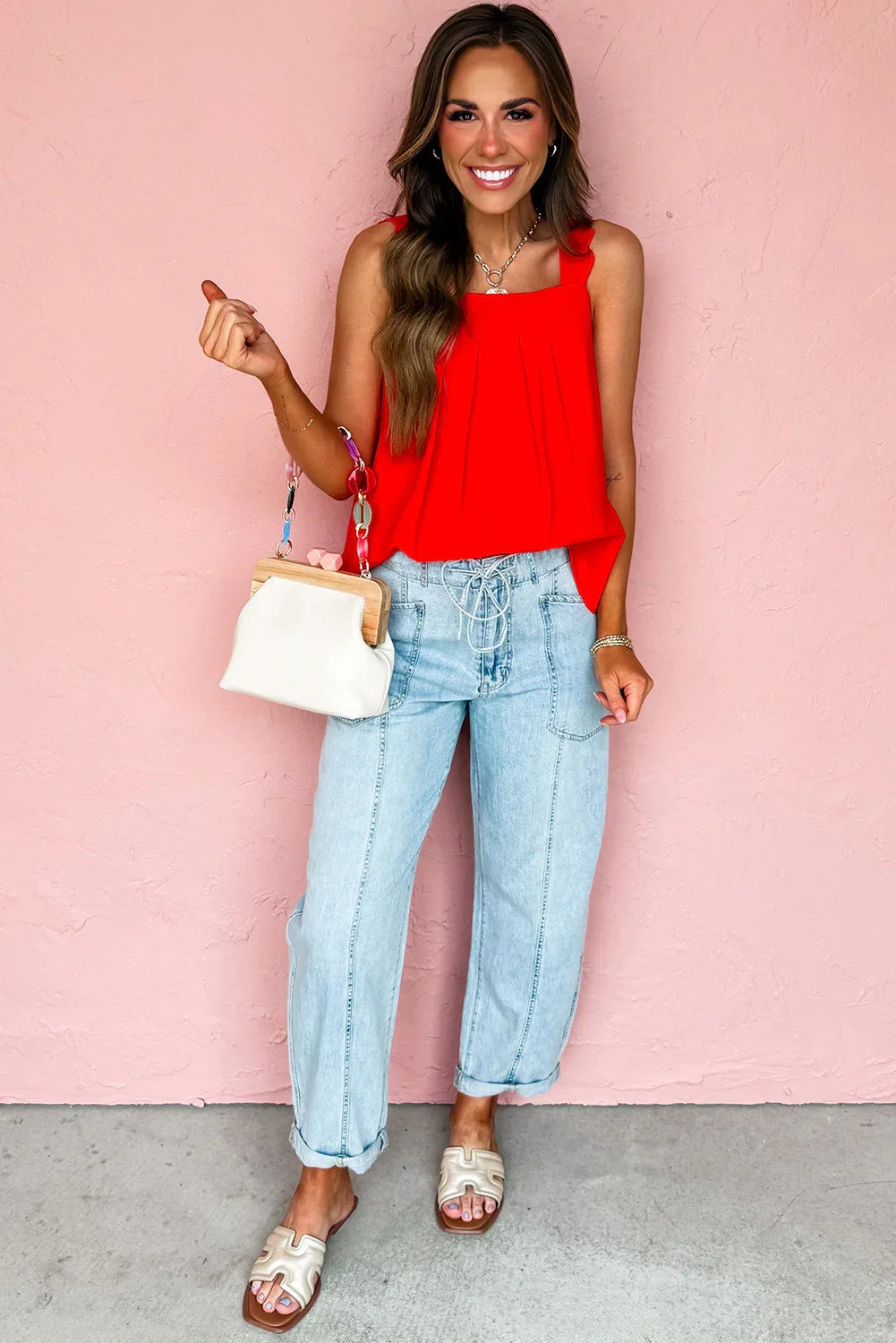 Myosotis Exposed Stitch Detail Drawstring Barrel Jeans