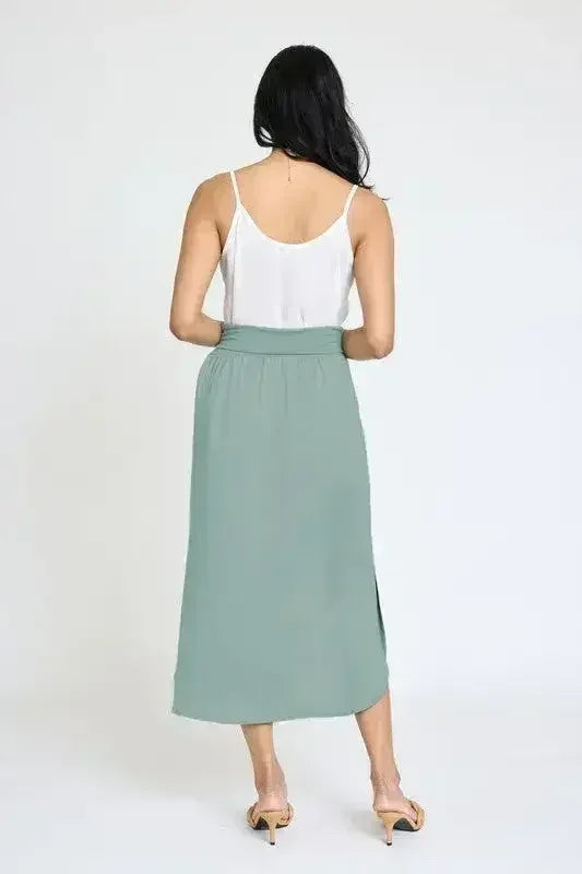 Solid Side Slit Midi Skirt – Made in USA with High Slit