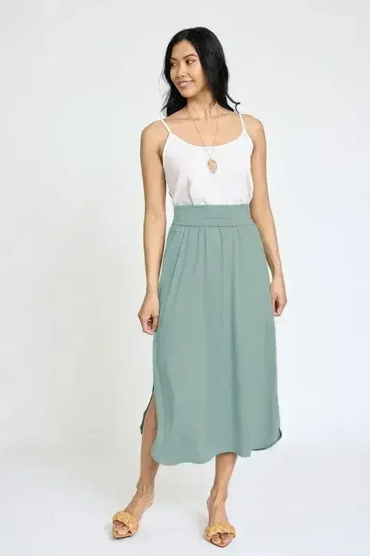Solid Side Slit Midi Skirt – Made in USA with High Slit