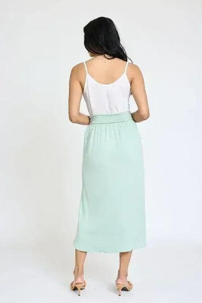Solid Side Slit Midi Skirt – Made in USA with High Slit