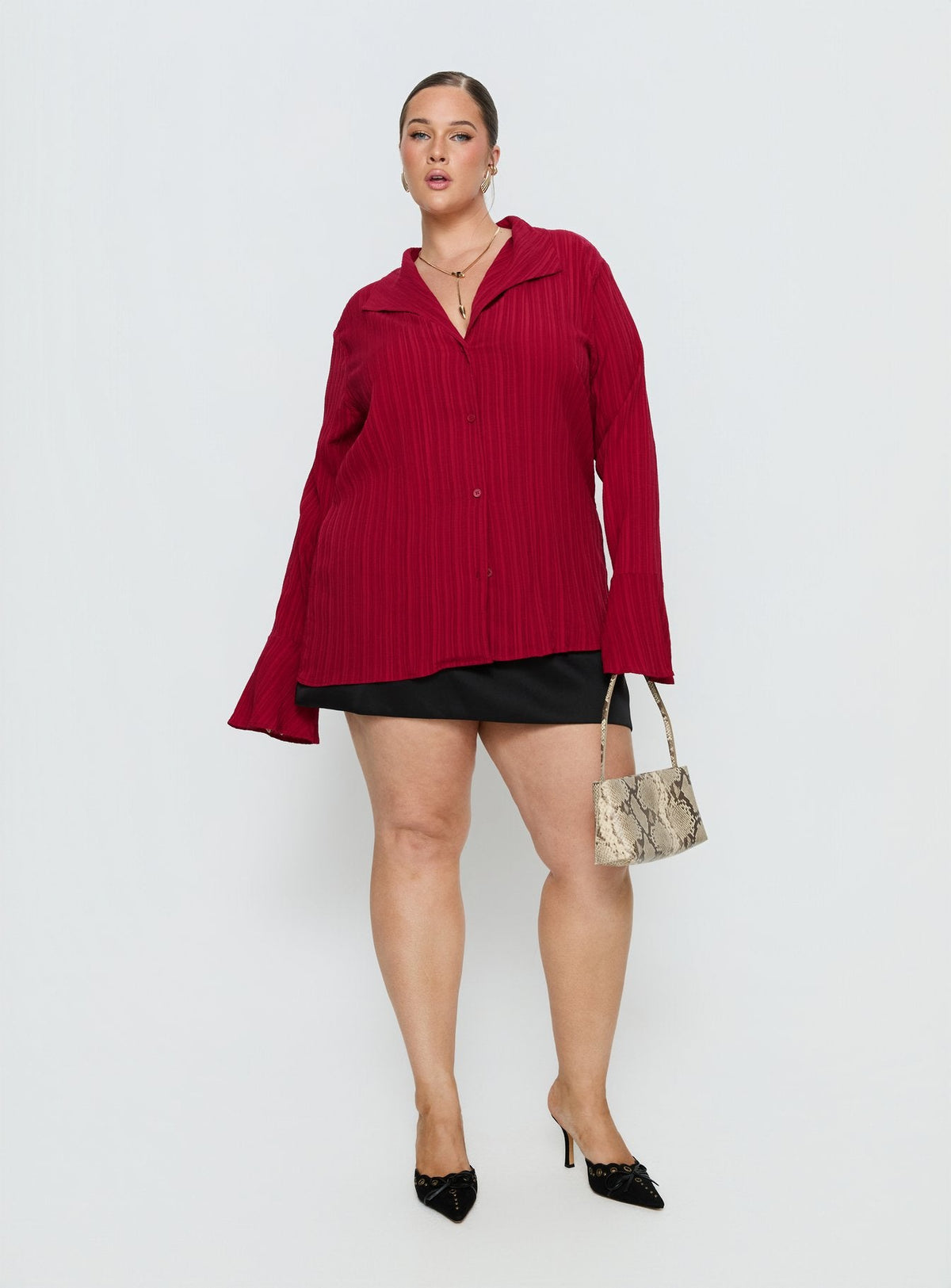 Beatris Long Sleeve Top Red Curve