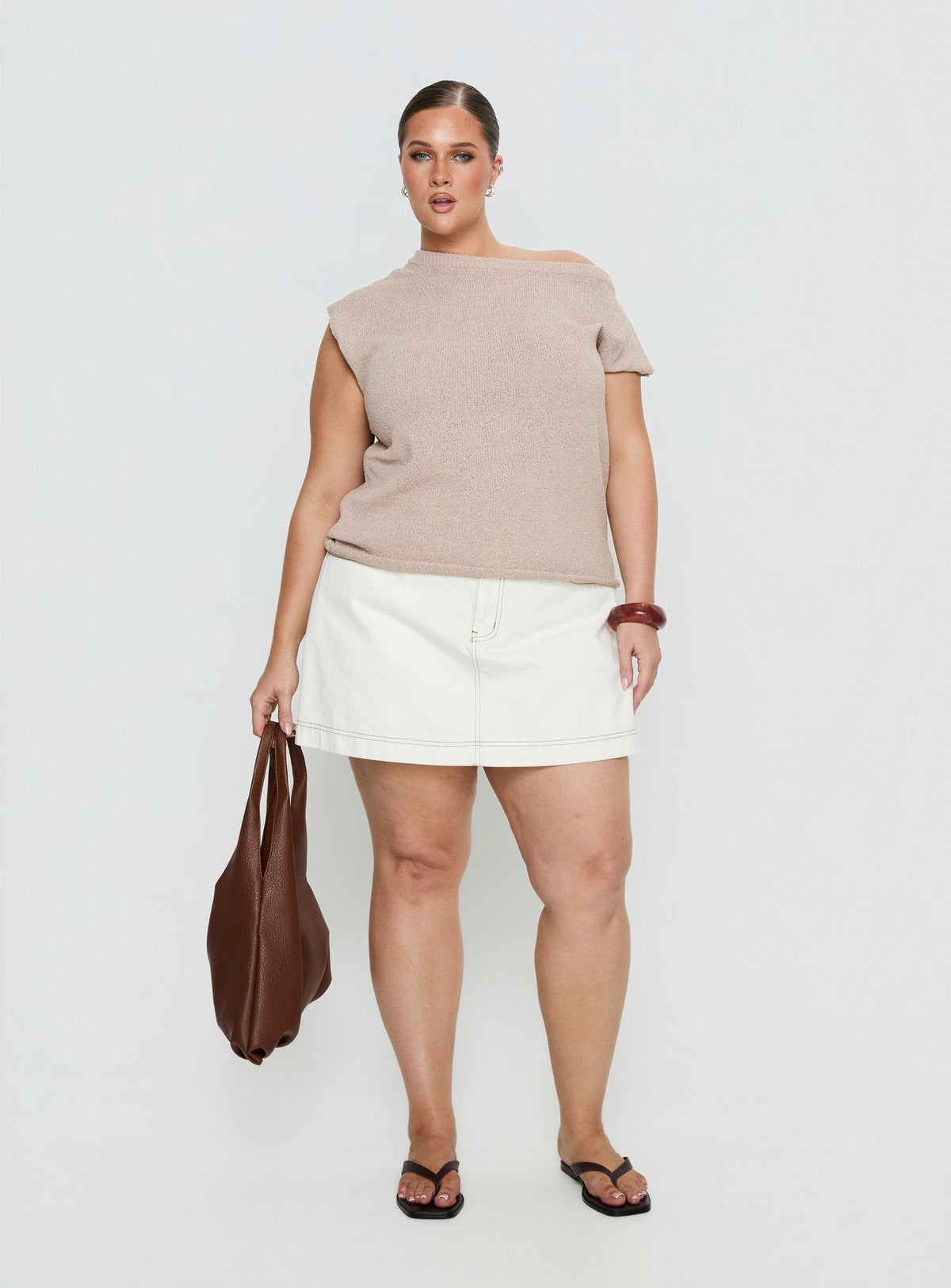 Ashfield Off Shoulder Top Oat Curve