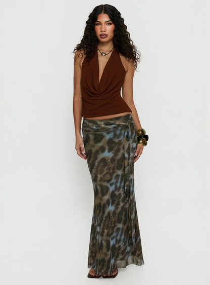 Caviar Tie Maxi Skirt Leopard