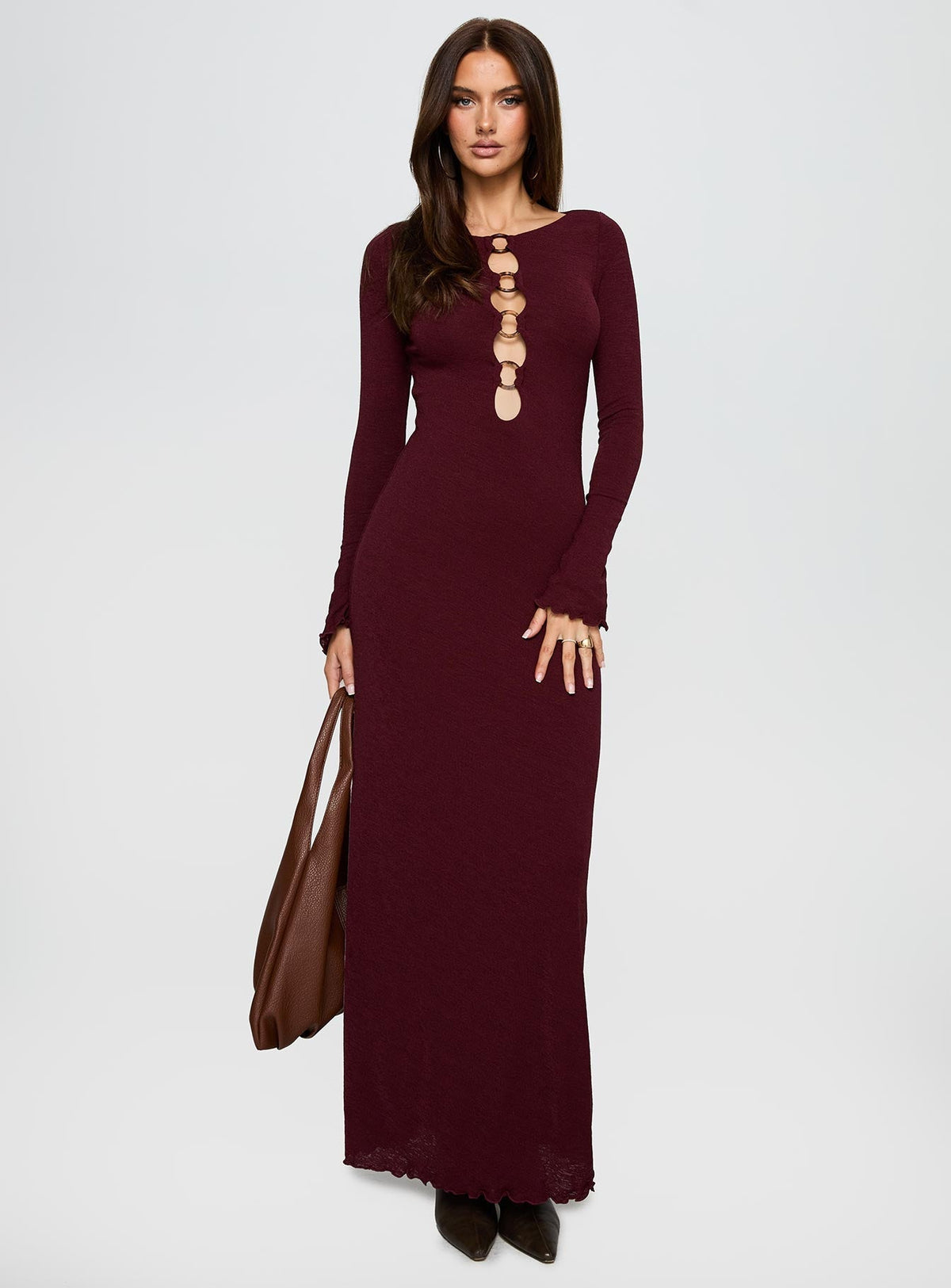 Dejonge Ring Long Sleeve Maxi Dress Currant