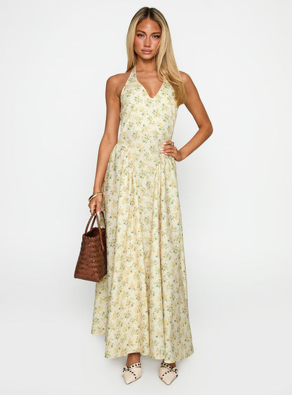 Monte Carlo Halter Maxi Dress Yellow