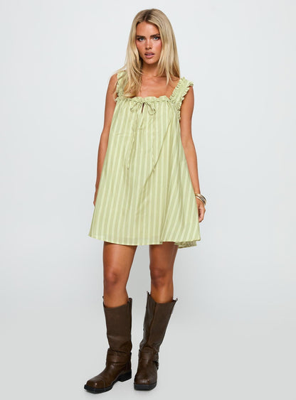 Swing Mini Dress Green Stripe