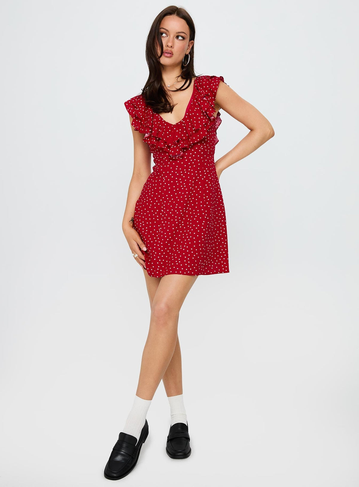 Cherry Schnapps Flutter Mini Dress Red Polka