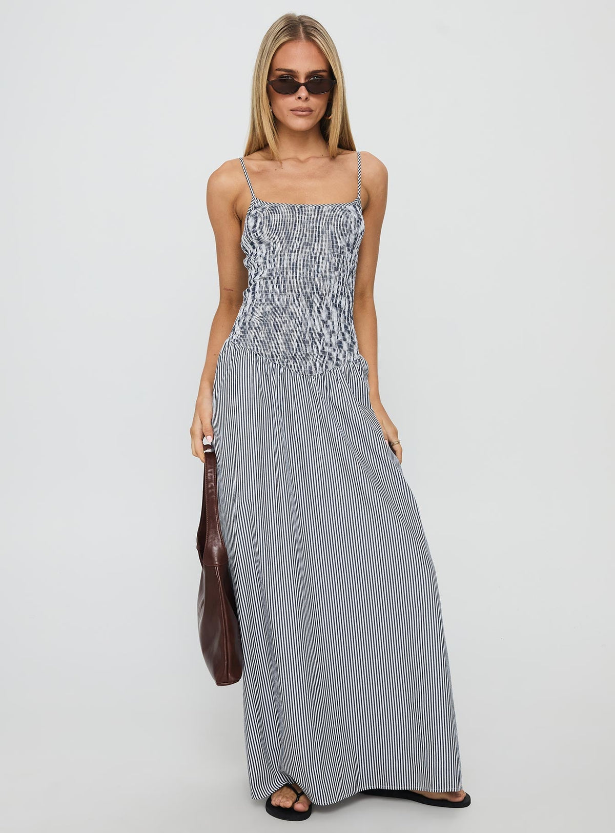 Kosie Shirred Maxi Dress Blue Stripe