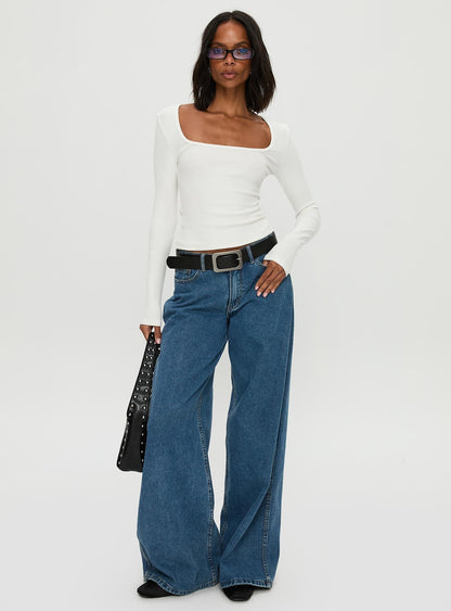 Baseline Rib Long Sleeve Top White