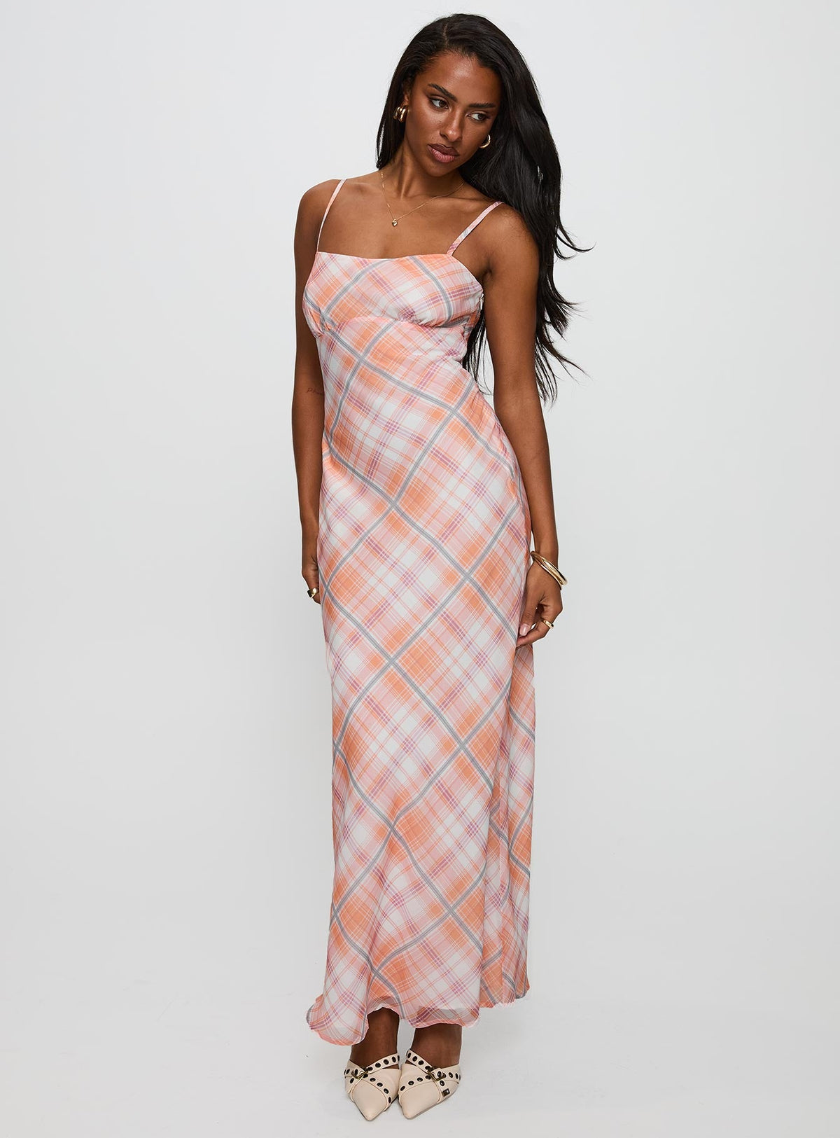 Yazmina Maxi Dress Orange Check