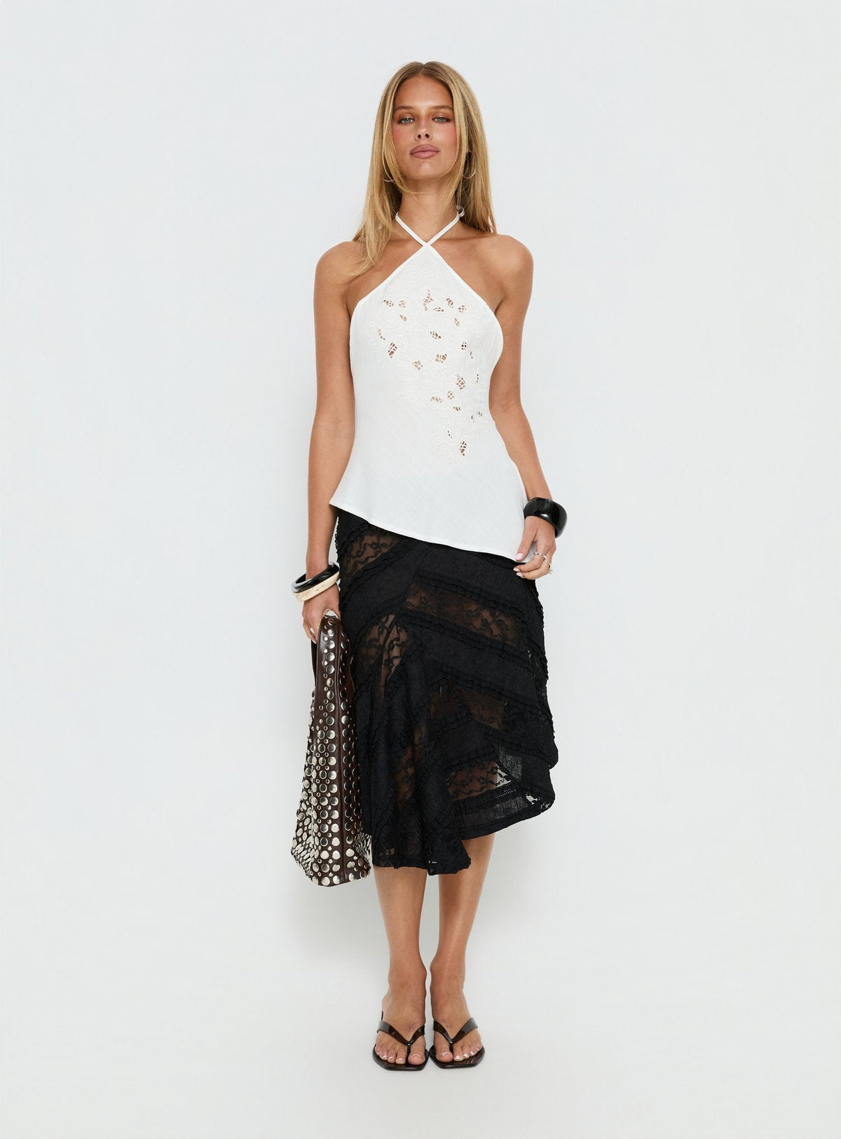 Bonanza Asymmetrical Halter Top White