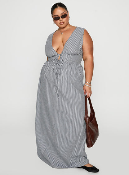 Pokey Maxi Dress Black / White Stripe Curve
