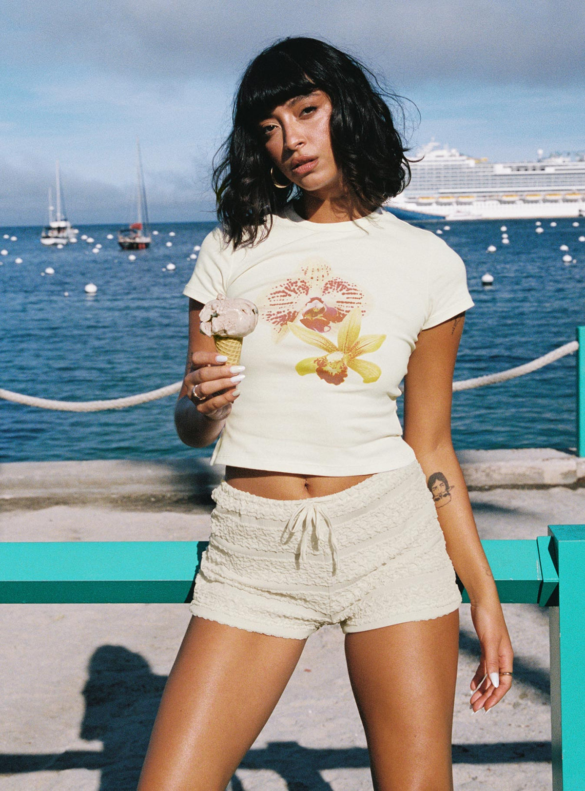 Blooming Orchids Graphic Top Cream
