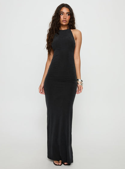 Rheanna Draped Backless Maxi Dress Black