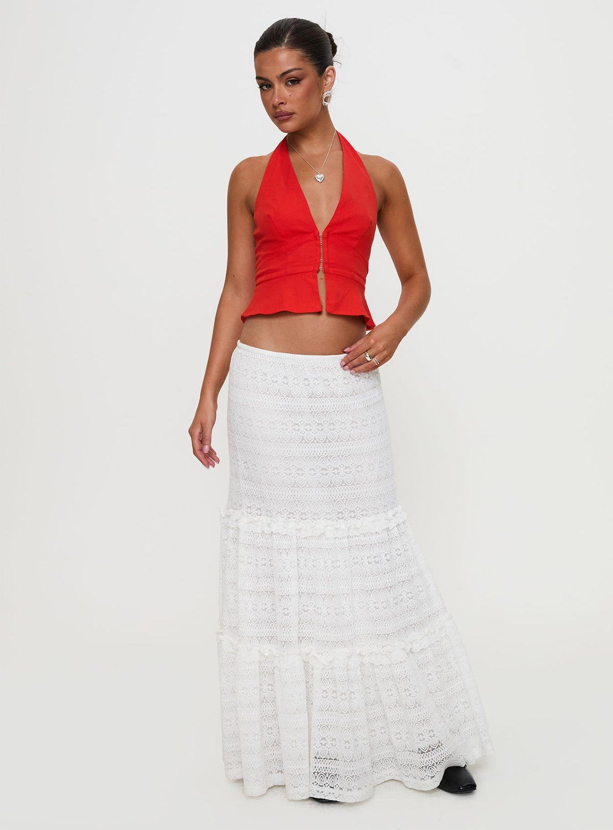 Buttacupe Lace Maxi Skirt White