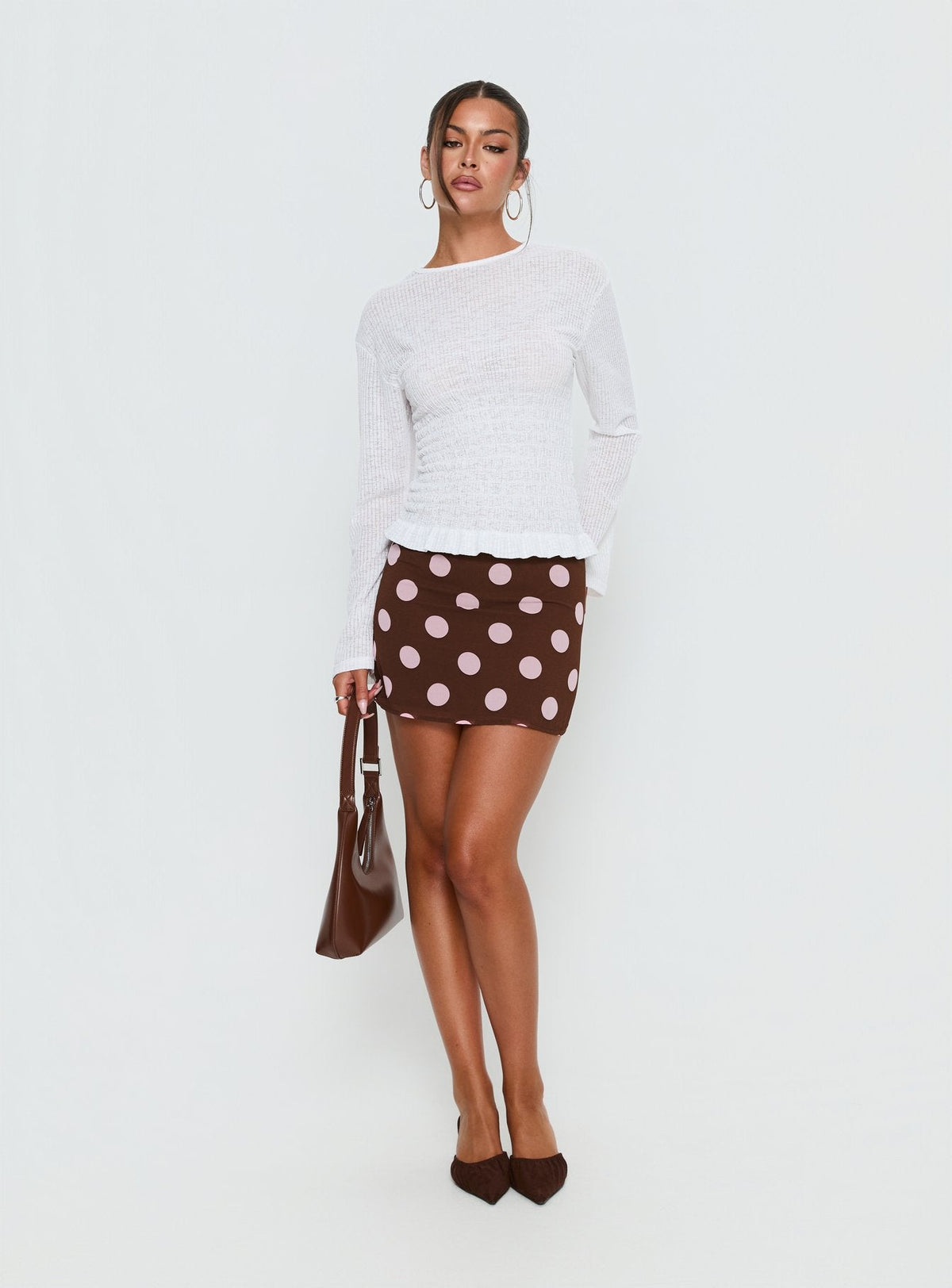 Bradly Shirred Long Sleeve Top White