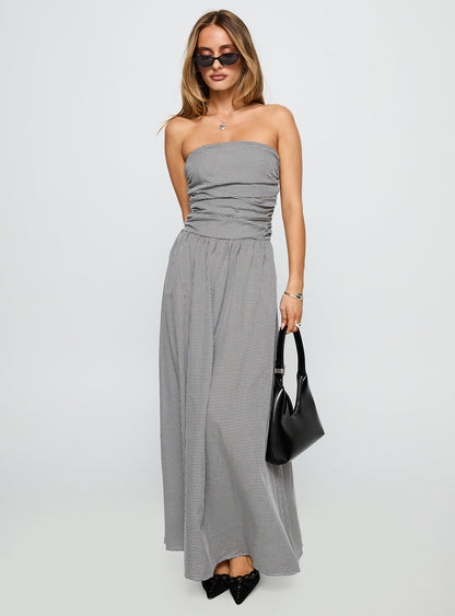 Arkadia Strapless Maxi Dress Black / White Check