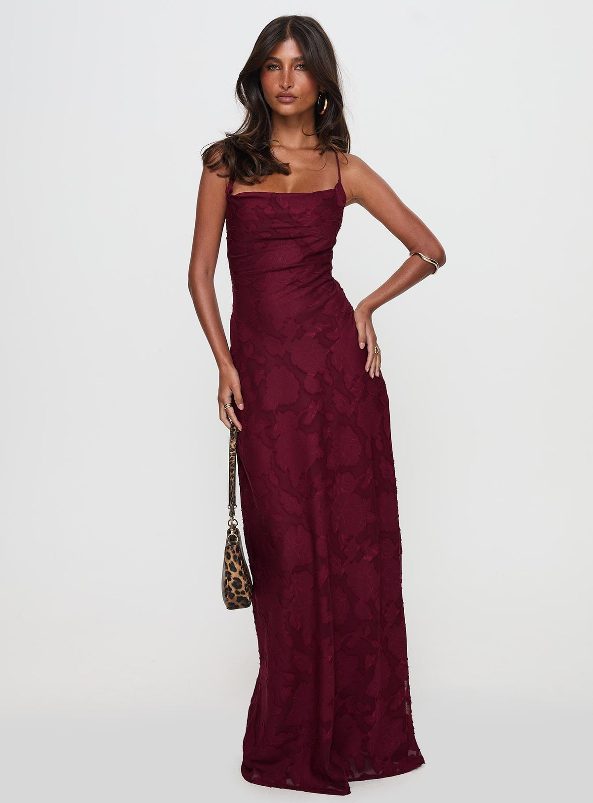 Celena Maxi Dress Burgundy Burnout