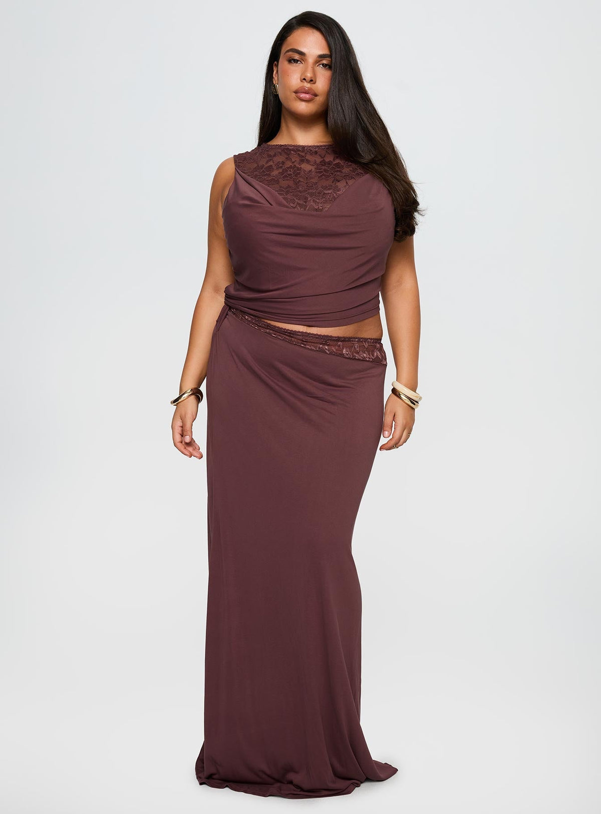 Vesperine Lace Maxi Dress Cocoa Brown Curve