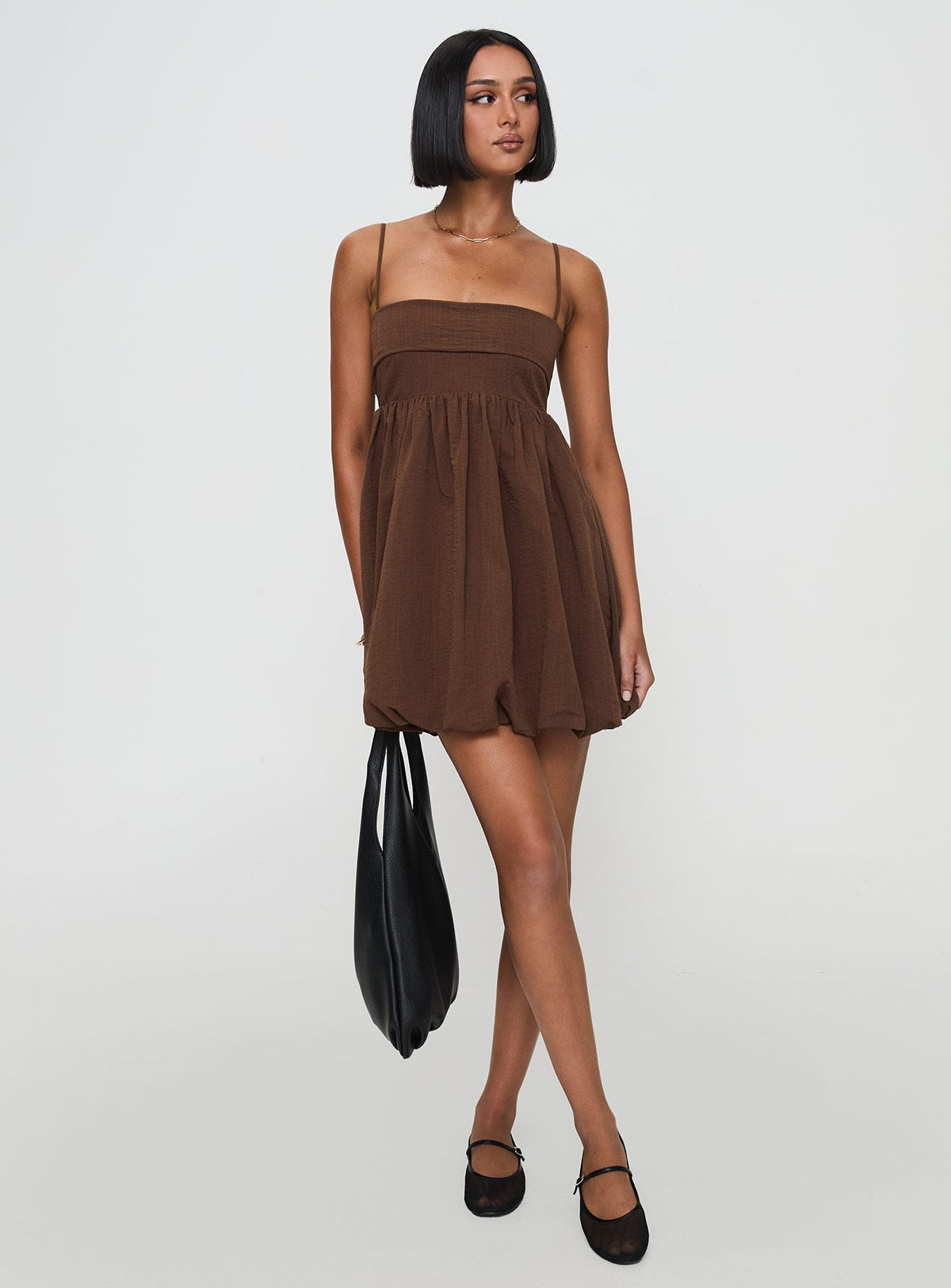 Layken Bubble Hem Mini Dress Chocolate Tall