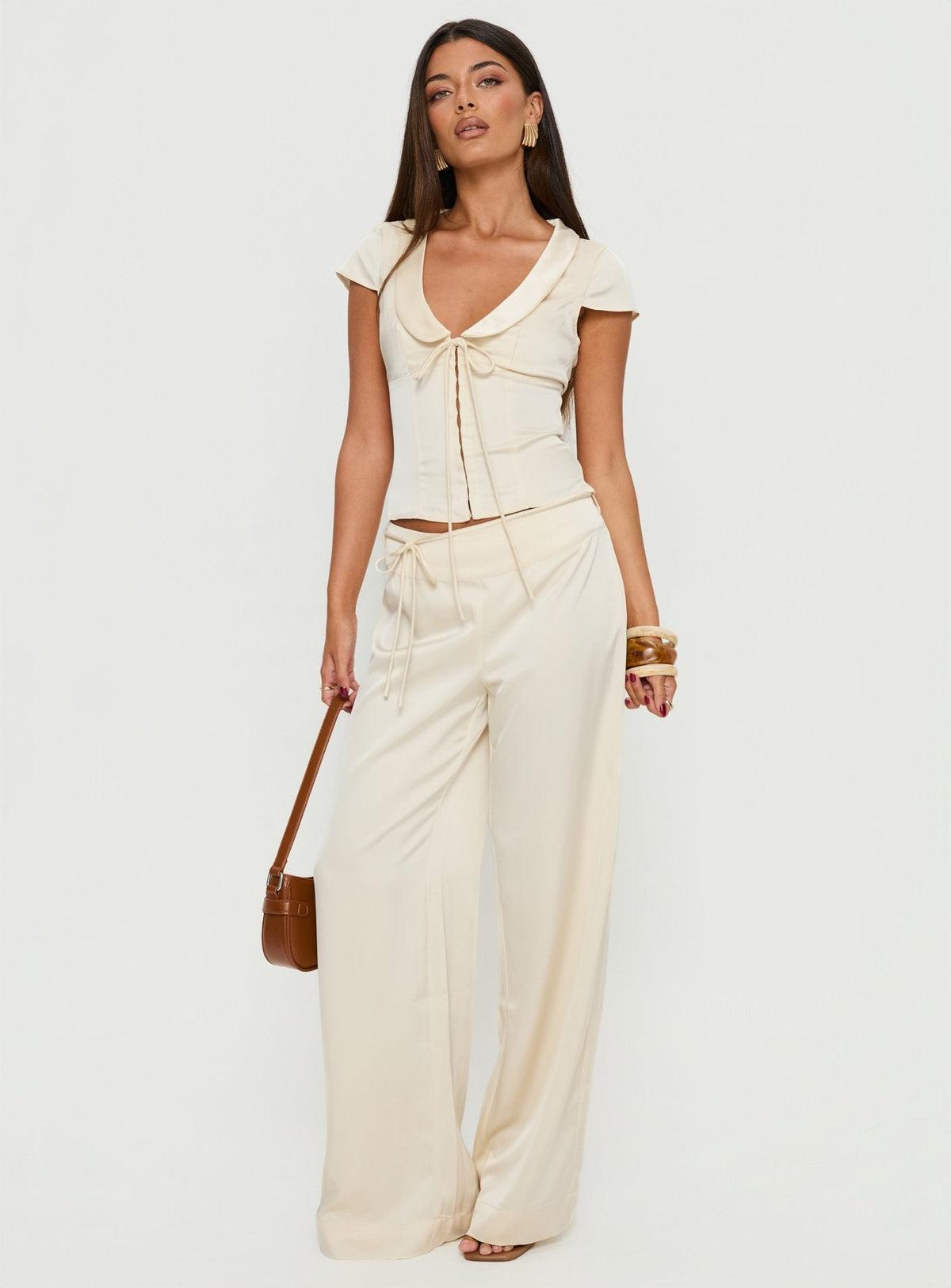 Aubrette Satin Collar Top Cream