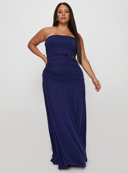 Grandeur Strapless Maxi Dress Navy Curve