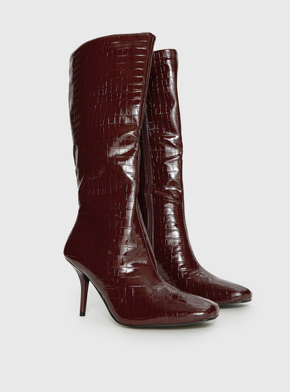 Alexx Knee High Boots Burgundy