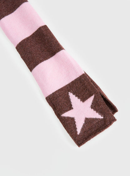 Abelia Star Graphic Scarf Brown / Pink Stripe