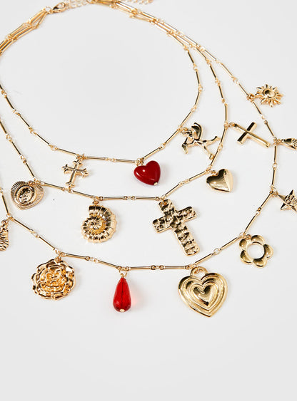 Cash Out Layered Charm Necklace Gold
