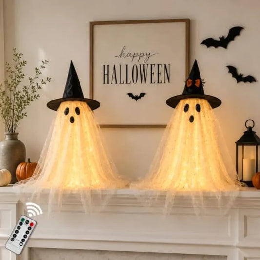 2pcs Halloween  Ghost Decor with String Lights Remote Control