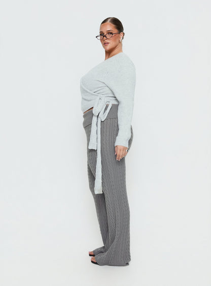 Baleigh Cable Knit Foldover Pants Grey Curve