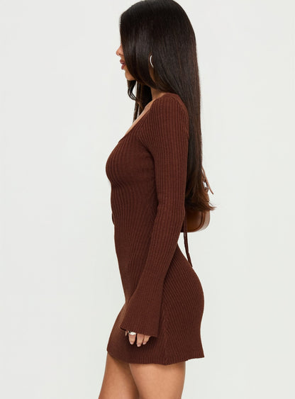 Brownhall Long Sleeve Mini Dress Mocha