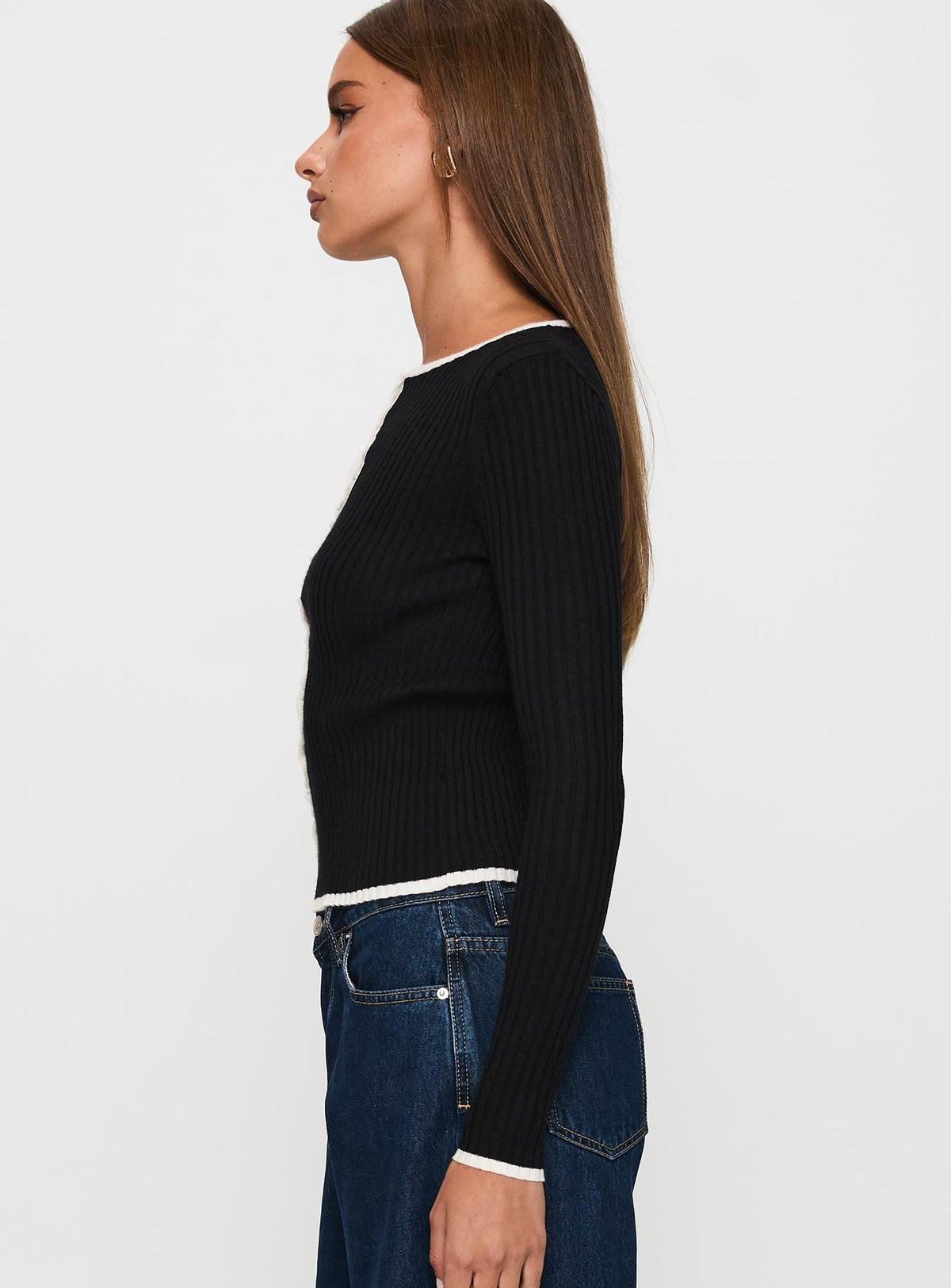 Bring Me Closer Button Up Long Sleeve Top Black / White