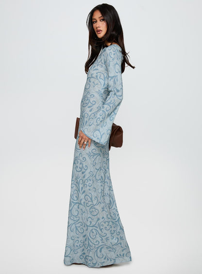 Miss Your Touch Backless Maxi Dress Blue Multi