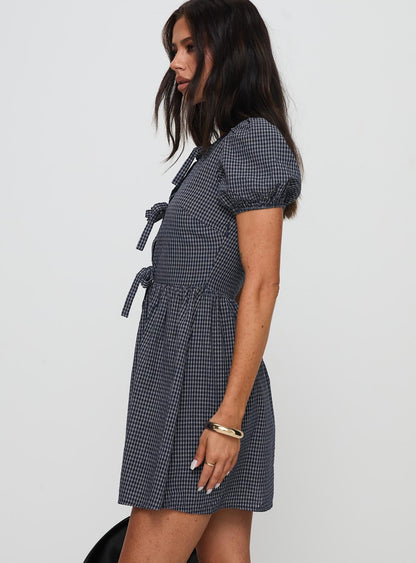 Nurture Bow Mini Dress Navy Check