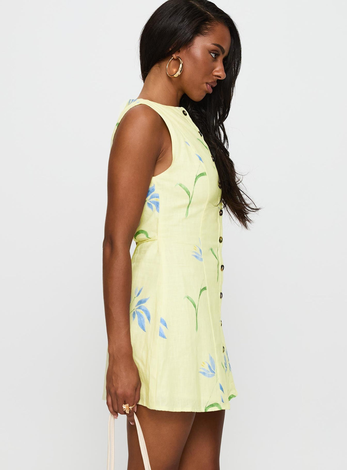 Dollie Linen Mini Dress Yellow Floral