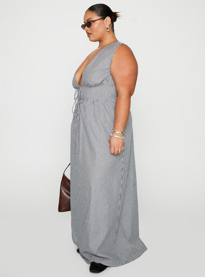 Pokey Maxi Dress Black / White Stripe Curve