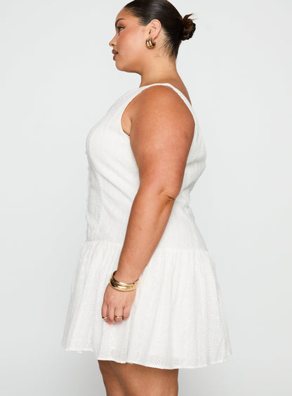 Sweeter Places Embroidered Mini Dress White Curve